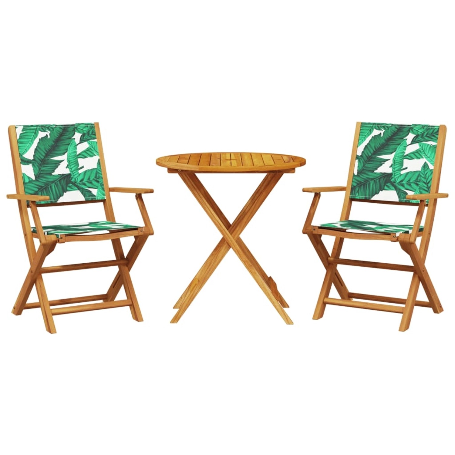 vidaXL 3-tlg Bistro-Set Blattmuster Stoff und Massivholz Modell 3