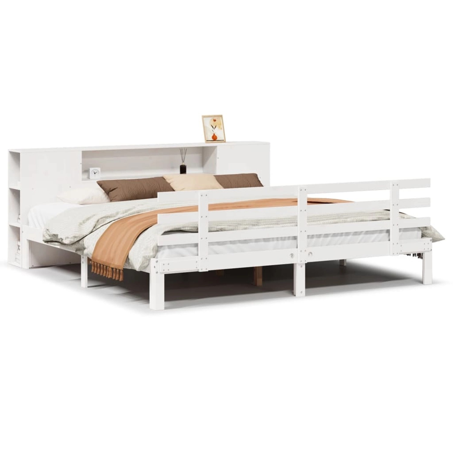vidaXL Massivholzbett mit Regal ohne Matratze Weiß 200x200 cm Kiefer 332271 günstig online kaufen
