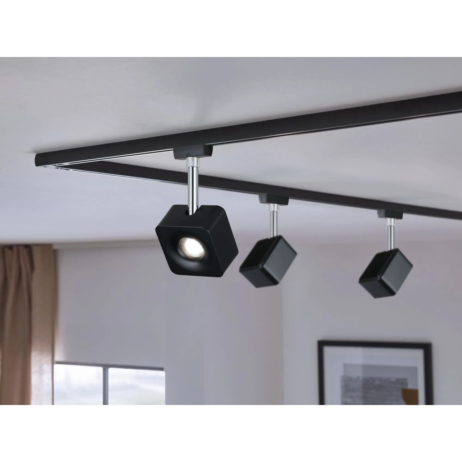 Paulmann URail LED-Spot Cube, 8W, schwarz matt/chrom, 4000K, dimmbar, an Schienensystem.