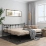 Schwarzes vidaXL Ausziehsofa Bettgestell aus Metall, 90x200 cm, mit Lattenrost und Textilien.