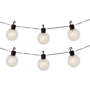 Kaemingk Lumineo Solar Party Lichterkette mit 8 globusförmigen Kunststoff-LEDs in Warmweiß, schwarzes Kabel für Garten.