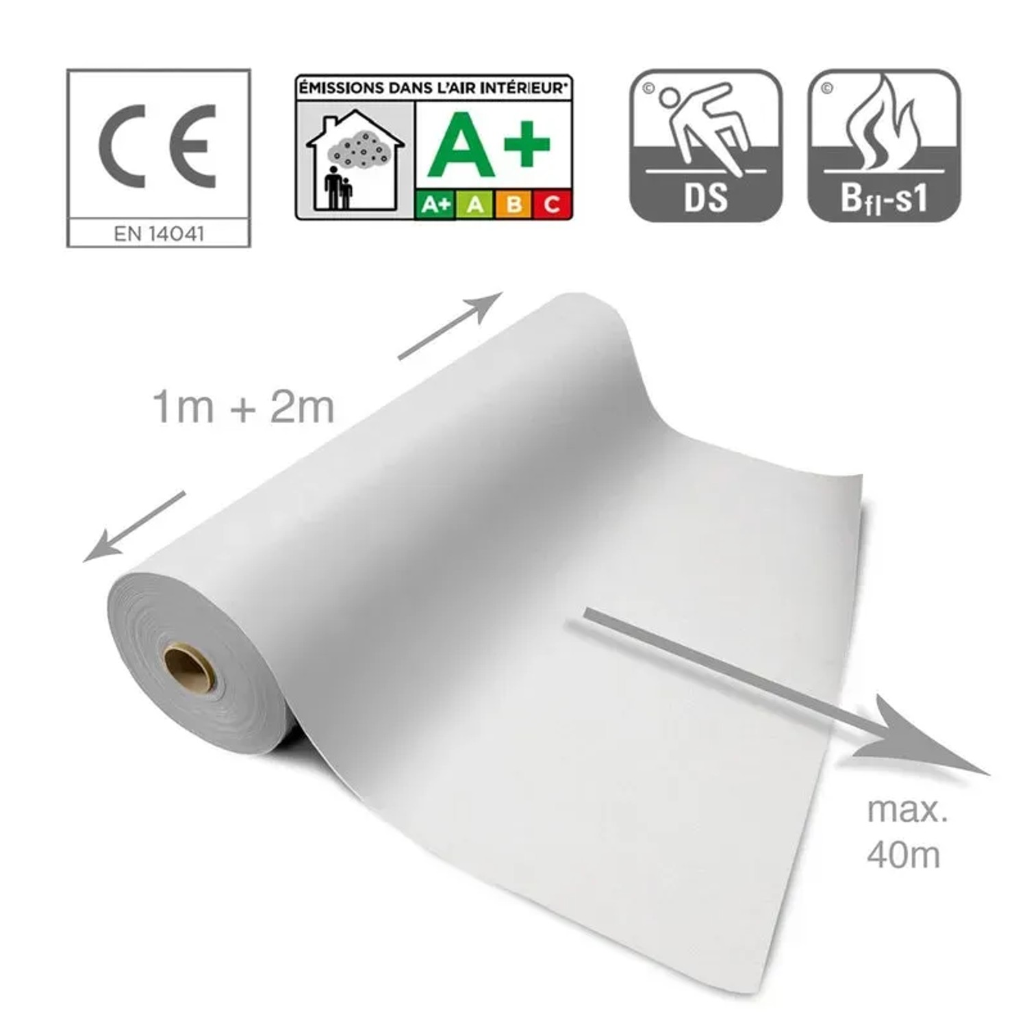 Weißer KARAT Messeteppich Sintra auf Rolle, individuell zuschneidbar. Rutschfest und schwer entflammbar.