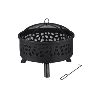 Relaxdays Feuerschale Stahl Schwarz Grillrost Funkenschutz 51 cm x 60 cm 6,8 kg