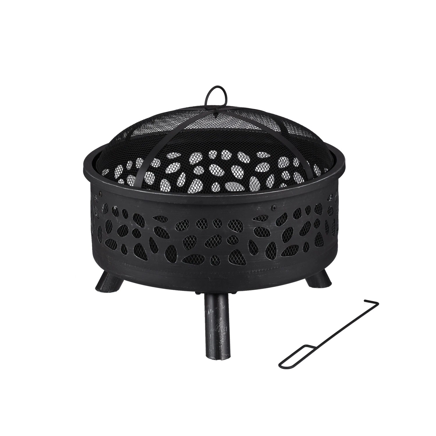 Relaxdays Feuerschale Stahl Schwarz Grillrost Funkenschutz 51 cm x 60 cm 6,8 kg