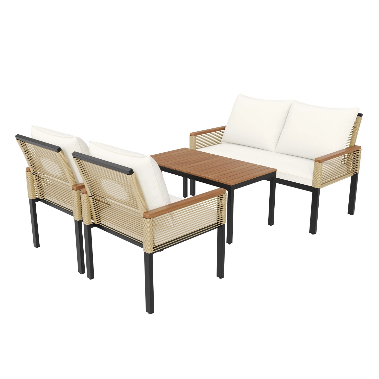 Okwish Gartenmöbel Lounge Gartenlounge-Set Rattan Mit Tisch Und Stühle Beige