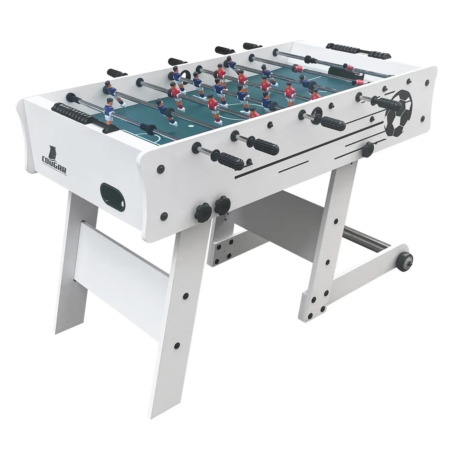 Weißer, faltbarer Cougar Tischkicker Scorpion Kick TS für Spiel & Spaß.