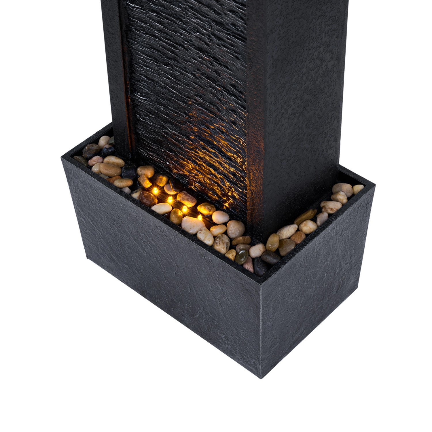 Schwarzer Teamson Home Gartenbrunnen Athena (97 cm) mit Solar und LED-Beleuchtung.