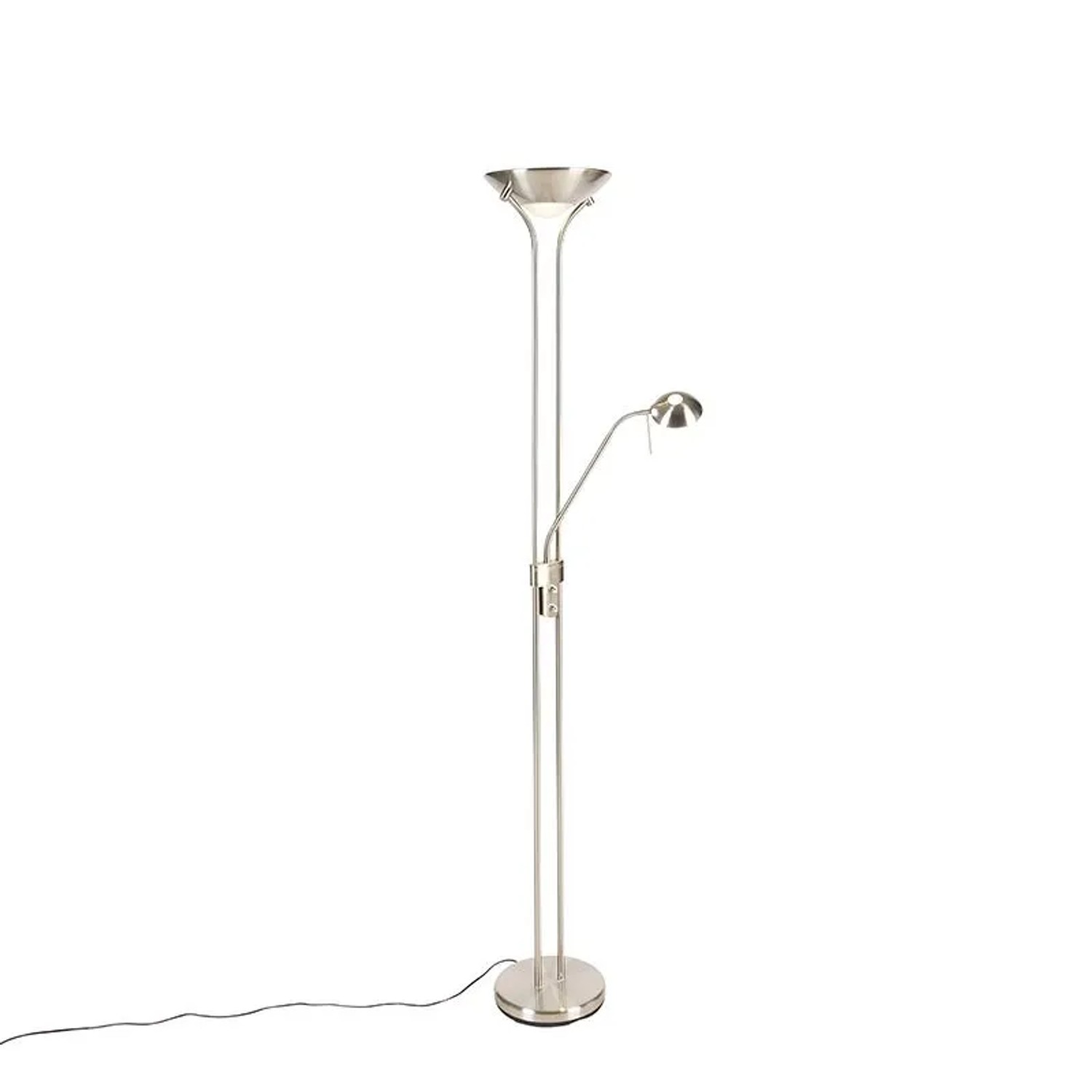 QAZQA Stehleuchte Stahl mit Leselampe inkl  LED und Dimmer Diva