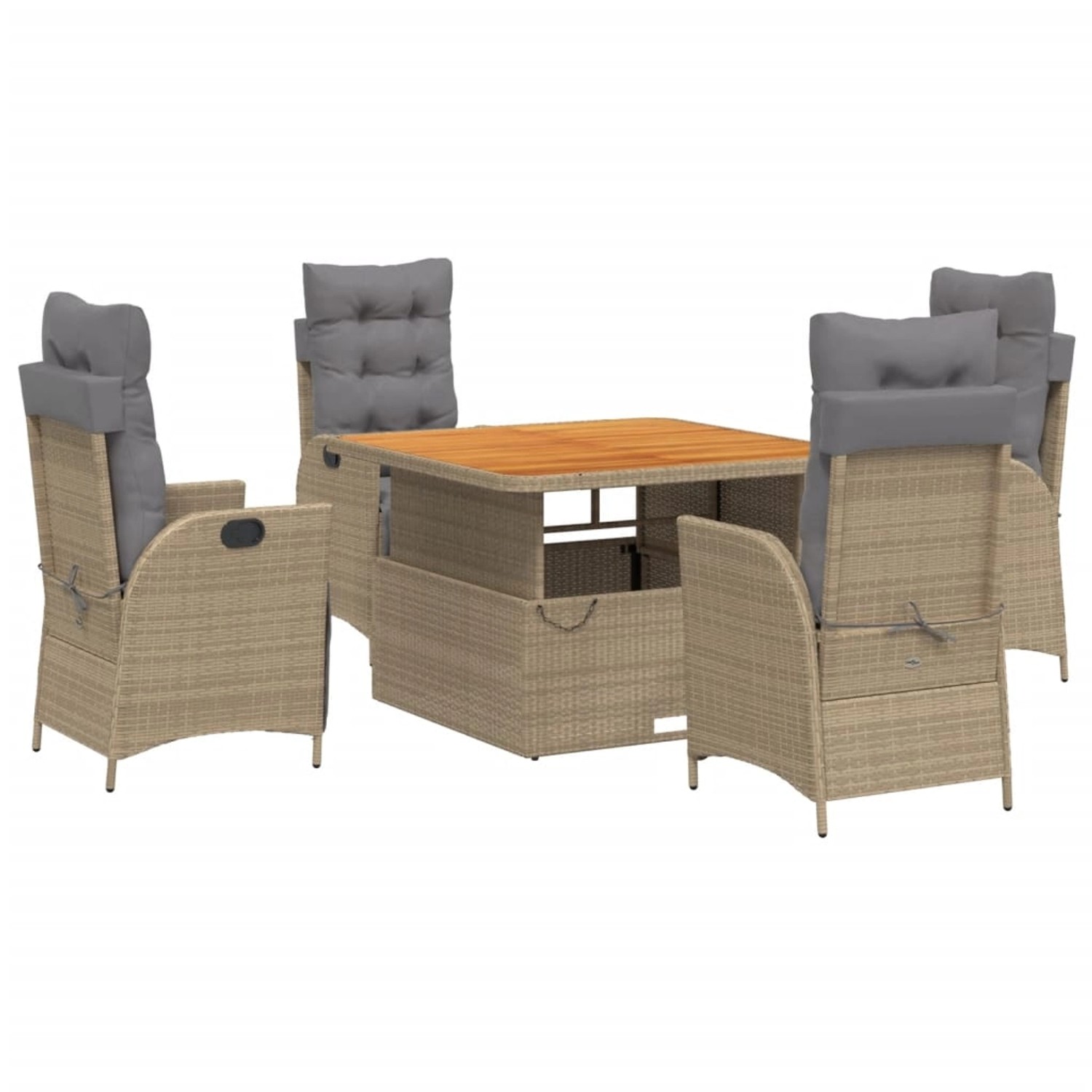 vidaXL 5-Tlg Garten-Essgruppe mit Kissen Beige Poly Rattan 3277486