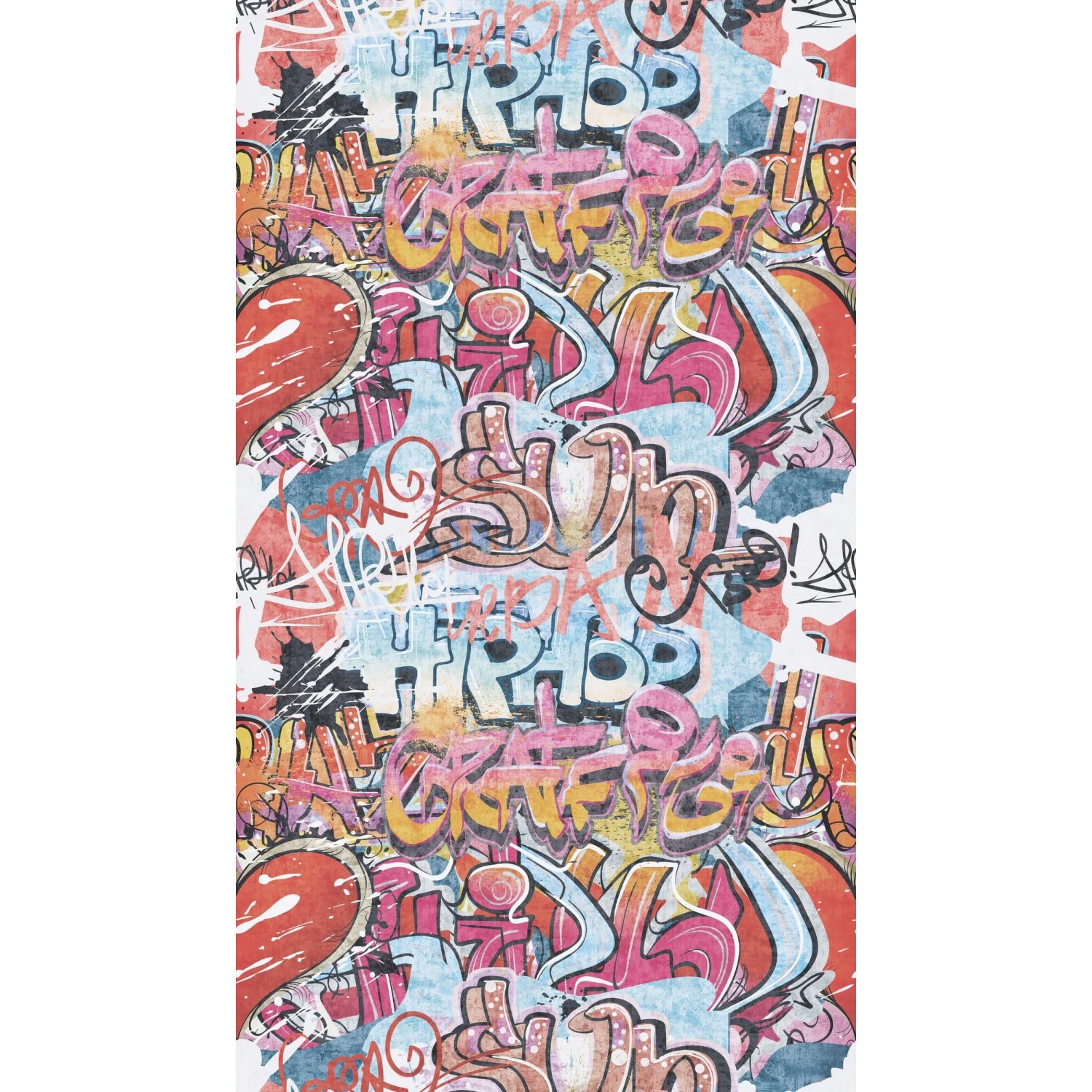 PROFHOME 770631-GU Fototapete Graffiti Rot Blau Gelb-Orange Weiß 1,59 m x 2,8 m