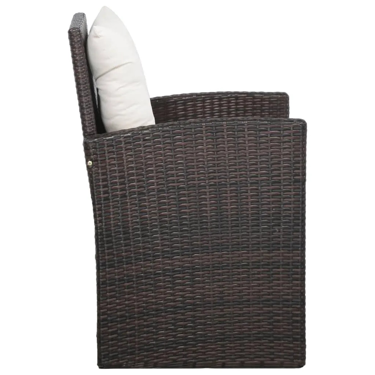 Brauner Rattan Sessel mit cremefarbenem Kissen, Teil des vidaXL Garten-Lounge-Sets.