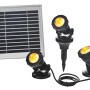 Heissner Solar Teichbeleuchtung Set mit 3 Spots und Solarpanel für Garten und Teich.