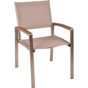 DELUKE Gartenstuhl HANNA, 2er Set, champagnerfarbener Stapelstuhl mit Aluminiumgestell und Nonwood Armlehnen.