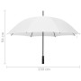 Weißer vidaXL Regenschirm, geöffnet, 130 cm Durchmesser, 94 cm lang, schwarzer Griff, Metallgestell.