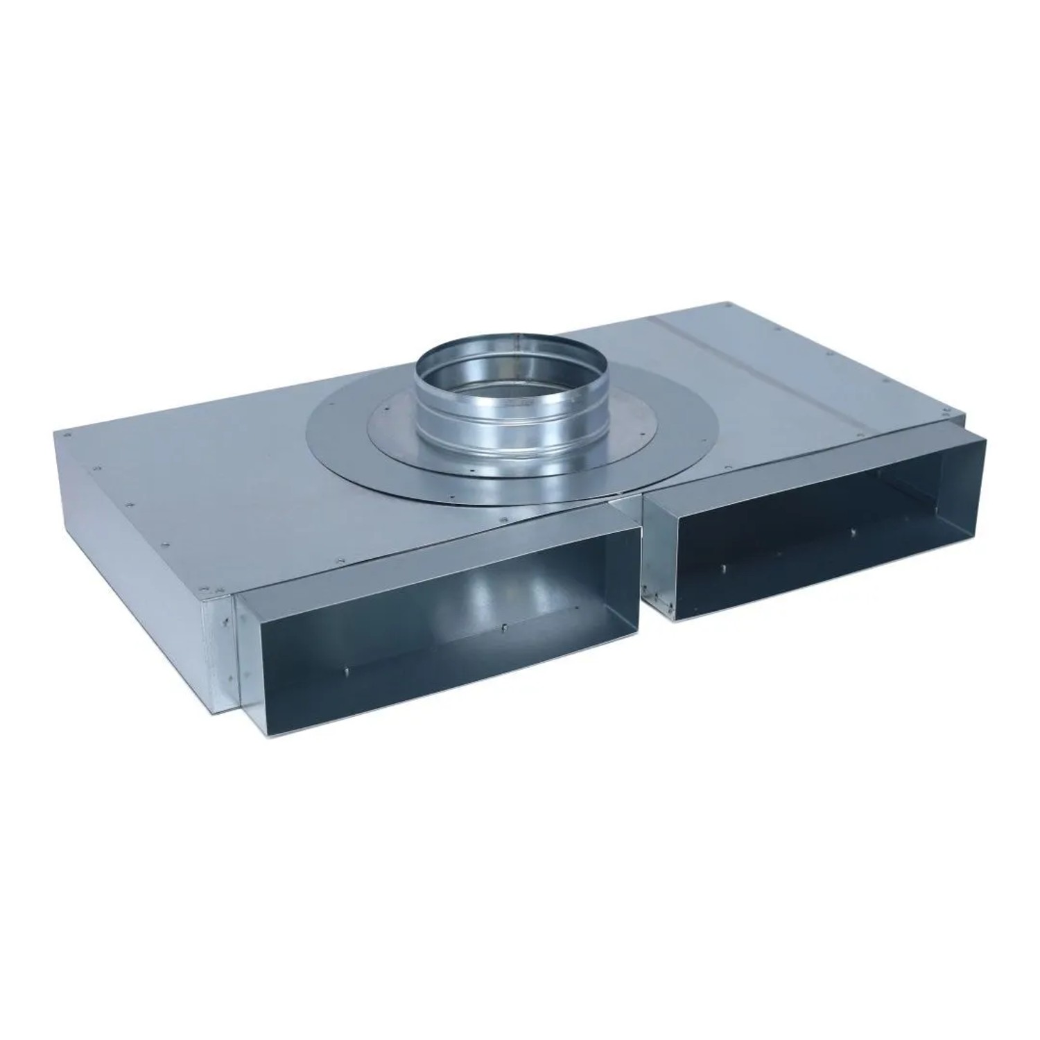 Subtiel Flachkanal Verteiler 300 x 90 mm Zwei Eingänge Ein Ausgang Ø 160 mm
