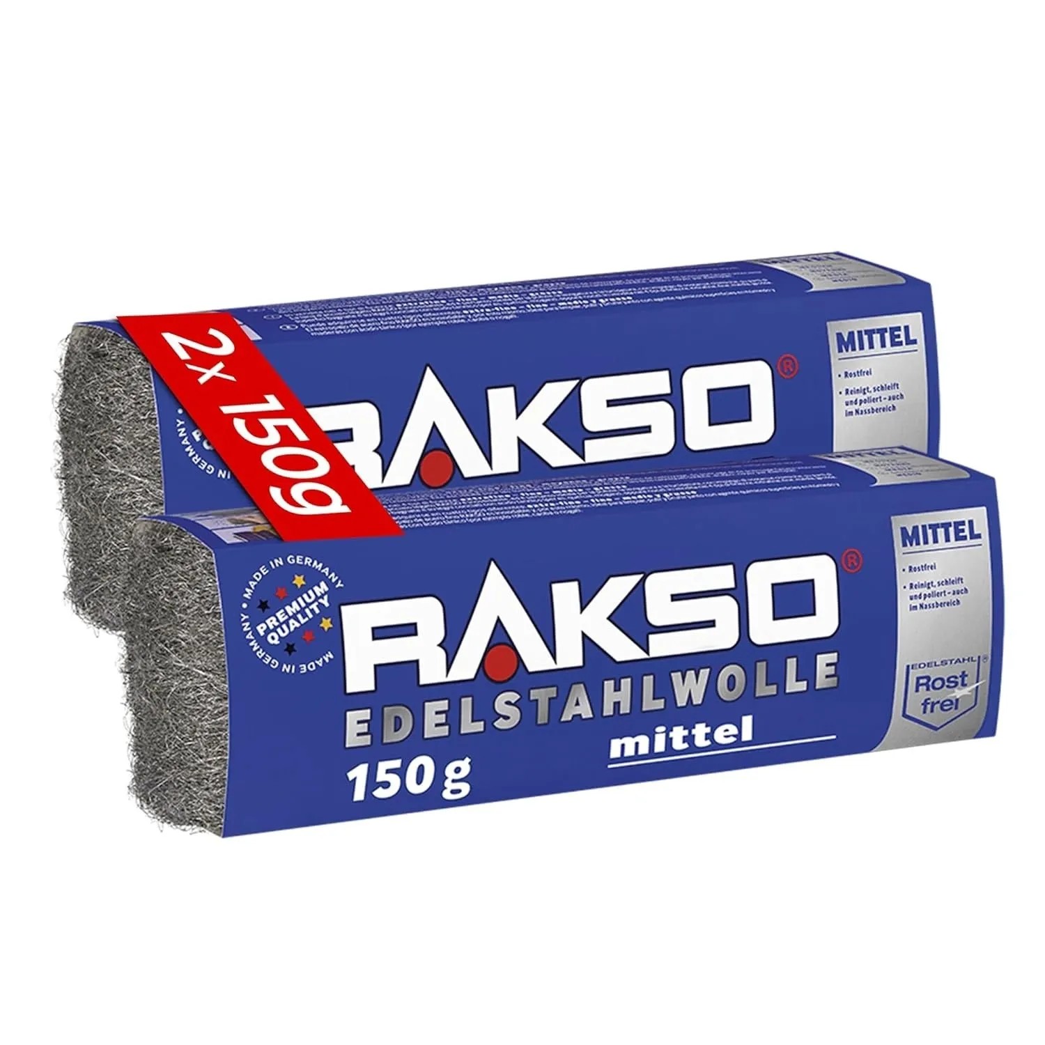 RAKSO Edelstahlwolle Banderole Sorte Mittel 2 x 150g