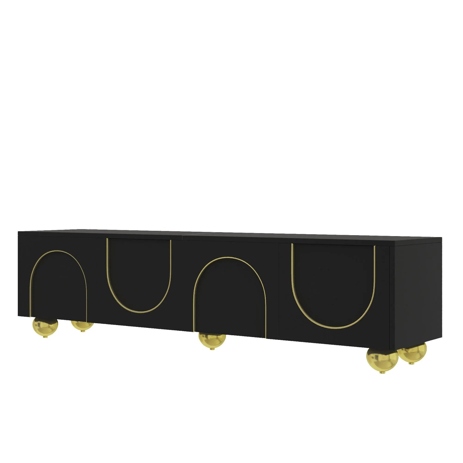 okwish TV Schrank mit Schubladen Offenen Fächern Gold Griffe Gold Füße 170×38×44cm Schwarz