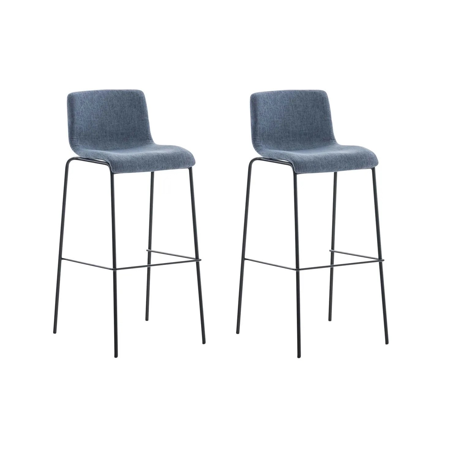DELUKE 2er Set Barhocker TENAR Stoff Blau 43x48x100cm Schwarz Barstuhl Mit Lehne Tresenhocker Tresenstuhl