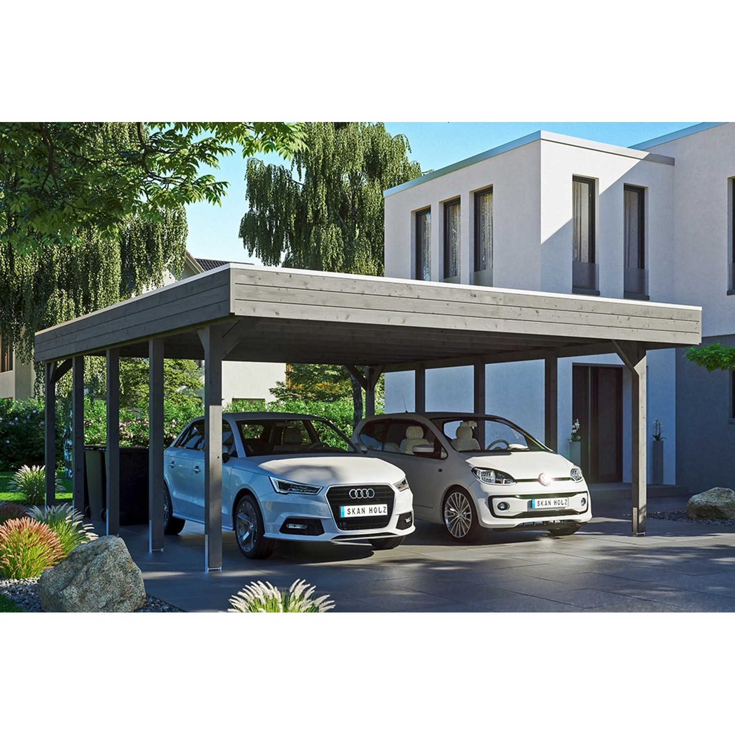 Carport Friesland Schiefergrau 557 x 708 cm mit EPDM-Dach