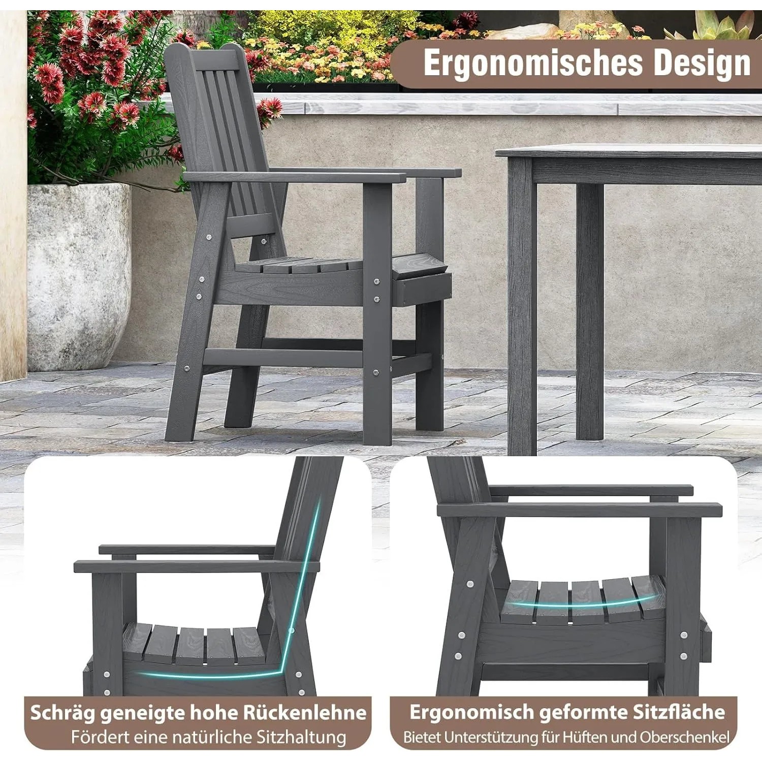 Costway Gartenstuhl Kunststoff Hdpe Holzoptik Wetterfest Grau_4