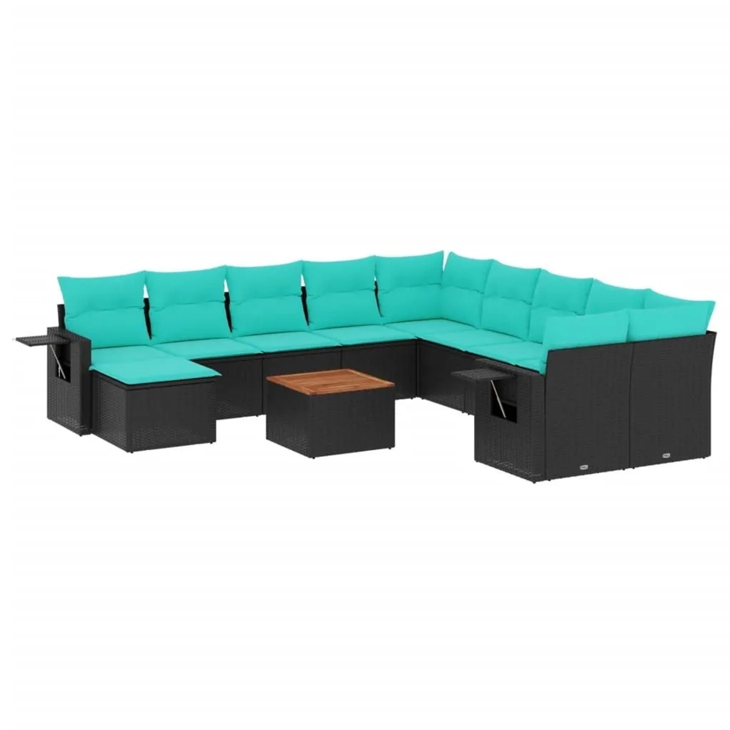 vidaXL 12-Tlg Gartensofa-Set mit Kissen Schwarzes Polyrattan 3224860