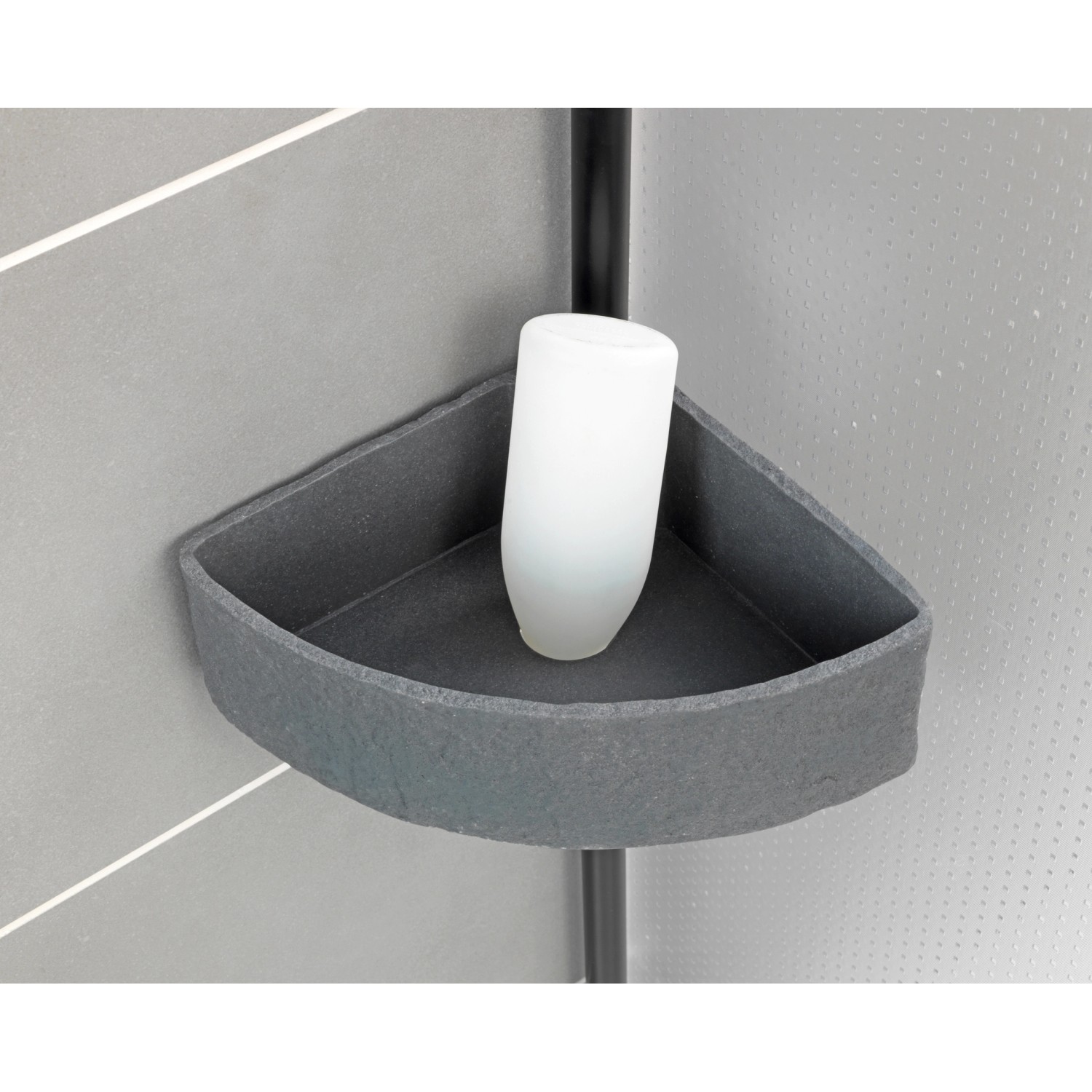 Wenko Teleskop-Eckregal Villata, grau, mit Korb. Duschregal zur Aufbewahrung von Badartikeln.