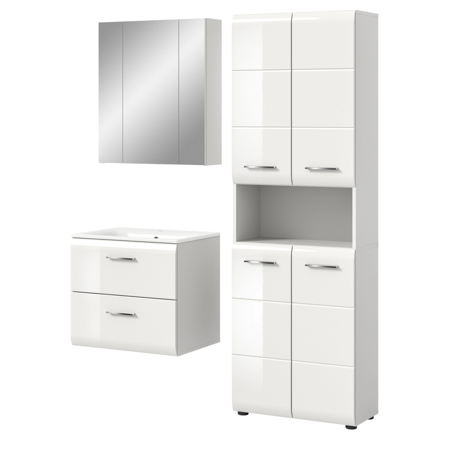 Inn.Furn Badmöbel Set in Weiß Hochglanz 3-teilig 135 cm Cover günstig online kaufen