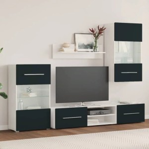 vidaXL 5-Tlg Wohnwand mit LED-Beleuchtung Matt Indigo Holzwerkstoff 3324235