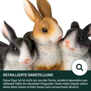 VERDOBA Gartenfiguren: Drei Kaninchen aus Polyresin für den Gartenteich oder das Blumenbeet.