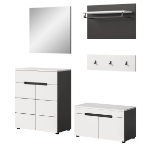 Inn.Furn Garderoben-Set 5-teilig in Weiß und Grau 175 cm Cooper