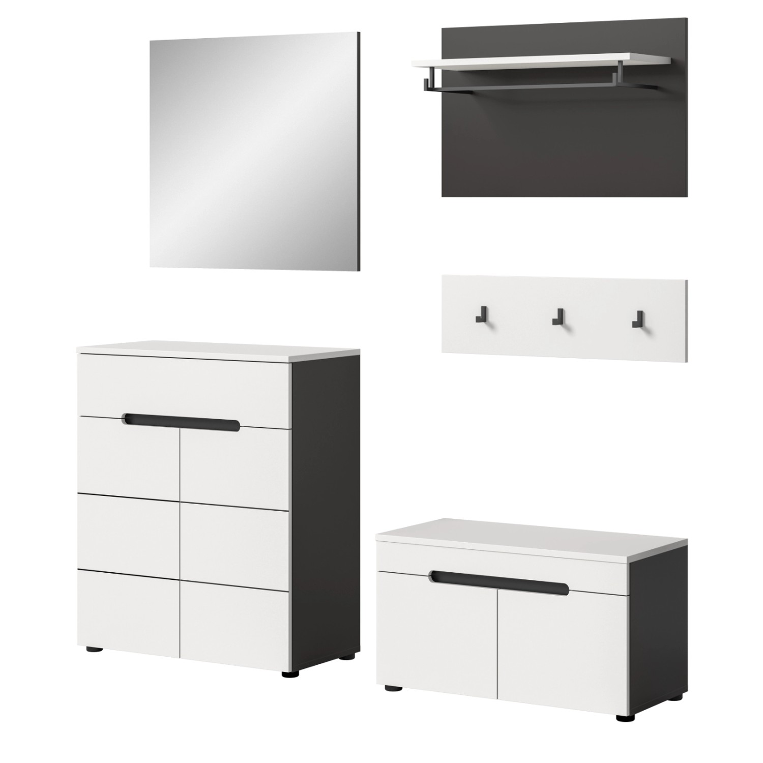 Inn.Furn Garderoben-Set 5-teilig in Weiß und Grau 175 cm Cooper günstig online kaufen