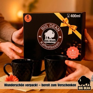 BigDean 6 Stück Kaffeetassen 400ml Schwarz Matt Kaffeebecher Keramik Hochwertiges Kaffeetassen Set Modernes Tassen Set In Geschenkbox
