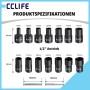 CCLIFE 16-tlg. Twist Socket Schraubenausdreher Set, 1/2 Zoll, Größen 8-27 mm, schwarzer Stahl für beschädigte Muttern.