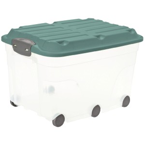 Rotho Rollbox Roller 6 in Mistletoe Green, 57 l, mit Deckel und Rollen. Aufbewahrungsbox für mehr Ordnung.