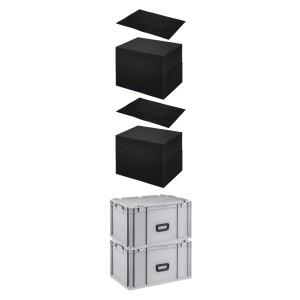 SuperSparSet: 2 graue Euroboxen NextGen Portable (65L) mit Rasterschaumstoff und Einlage.