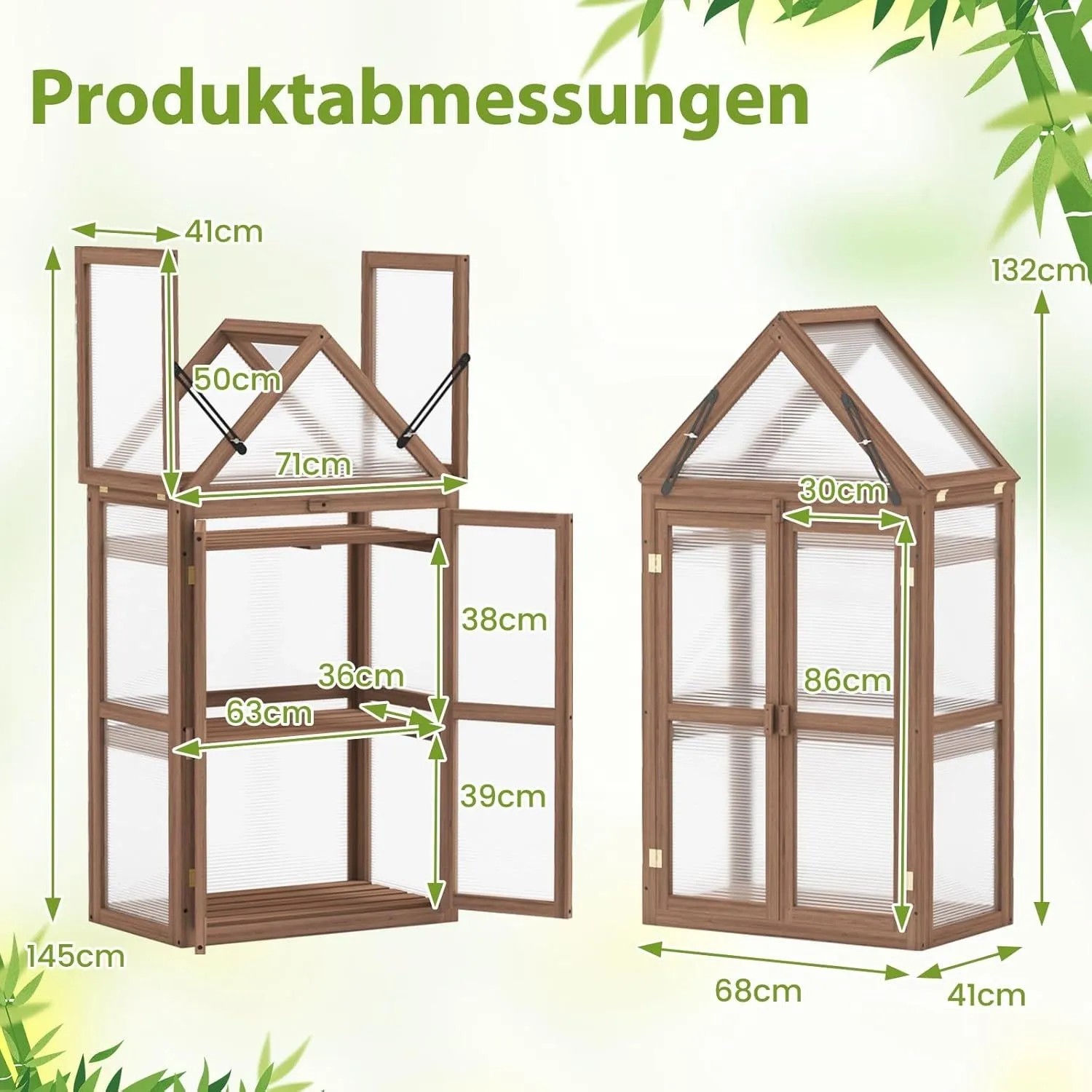 Costway 3-stöckiges Mini Gewächshaus mit Dach Braun 71x41x145cm_6