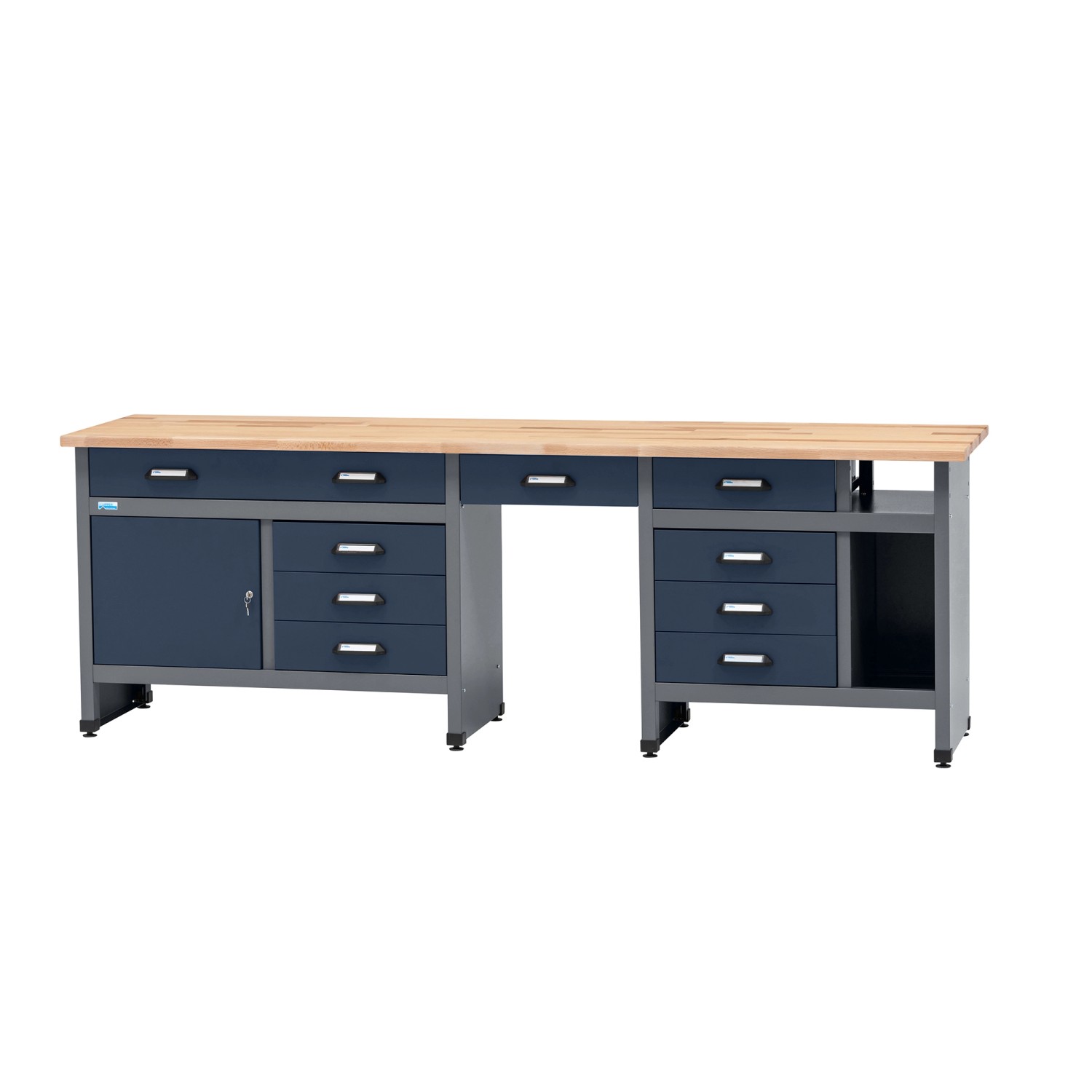 Küpper Werkbank 1-Türig 9 Schubladen Sitzraum 84 x 240 x 60 cm Dunkelblau günstig online kaufen