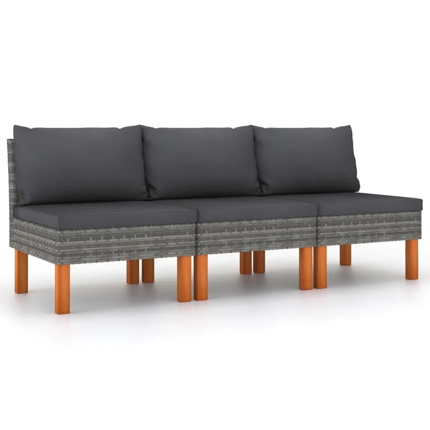 vidaXL Mittelsofas 3 Stk Poly Rattan und Eukalyptus Massivholz 315759