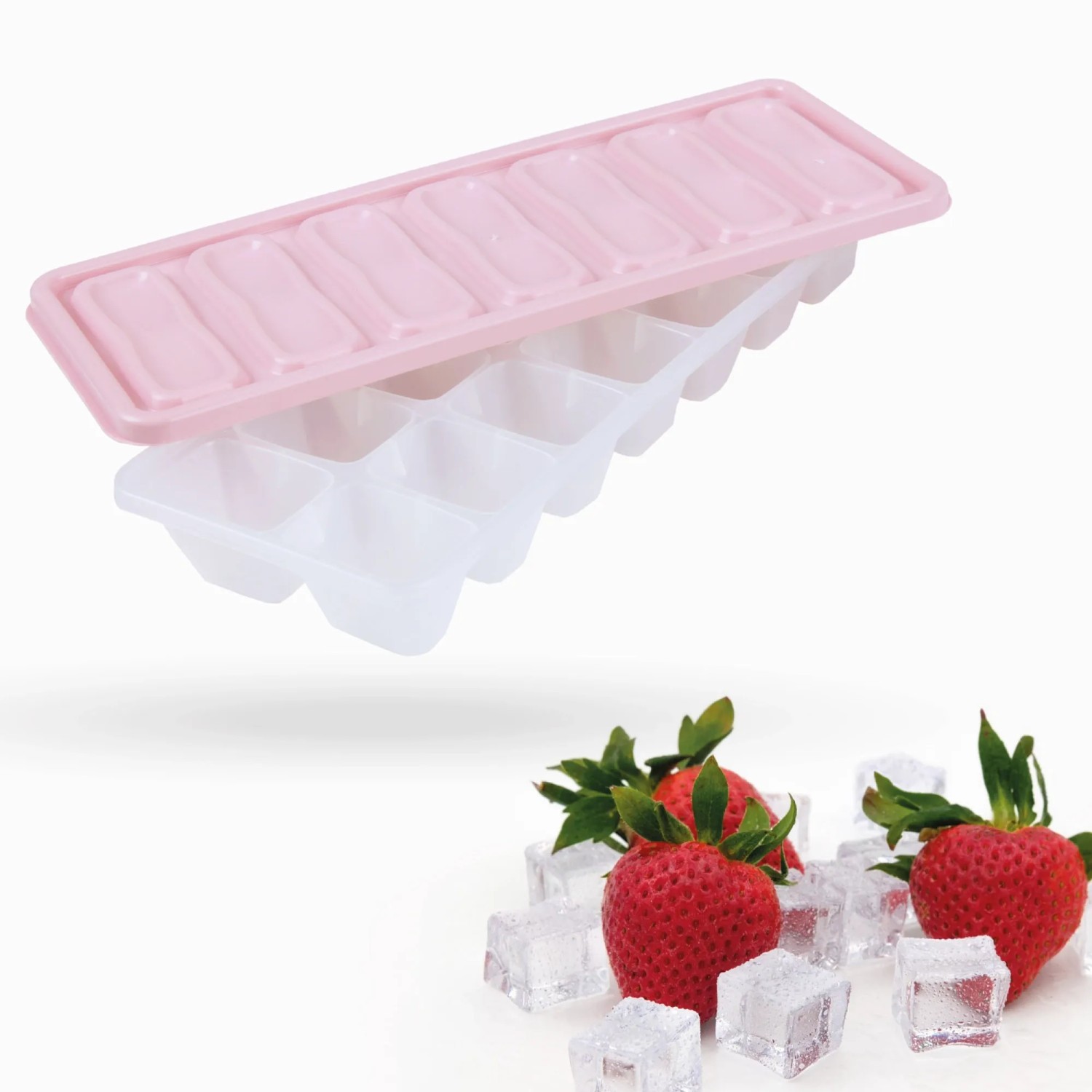 Bestgoodies Eiswürfelform Rosa, 4er Set Küchenhelfer mit Deckel und Eiswürfeln.