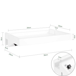 Weiße SoBuy Bettablage NKD01-W mit Kabelführung und Maßen für Nachttisch zum Einhängen.