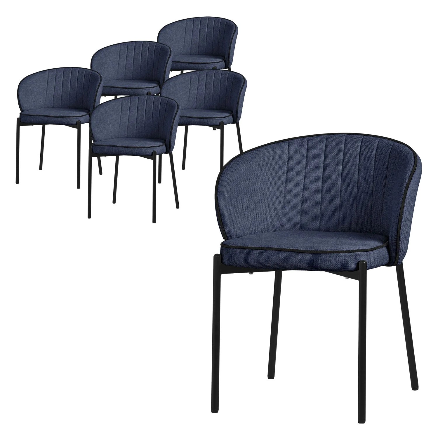 ML-Design Esszimmerstühle 6Er Set Dunkelblau mit Stoffbezug