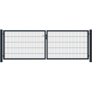 Anthrazitfarbenes T&J Doppeltor Basic, 3000x1200 mm, mit Pfosten und Beschlägen für Gartenzäune.