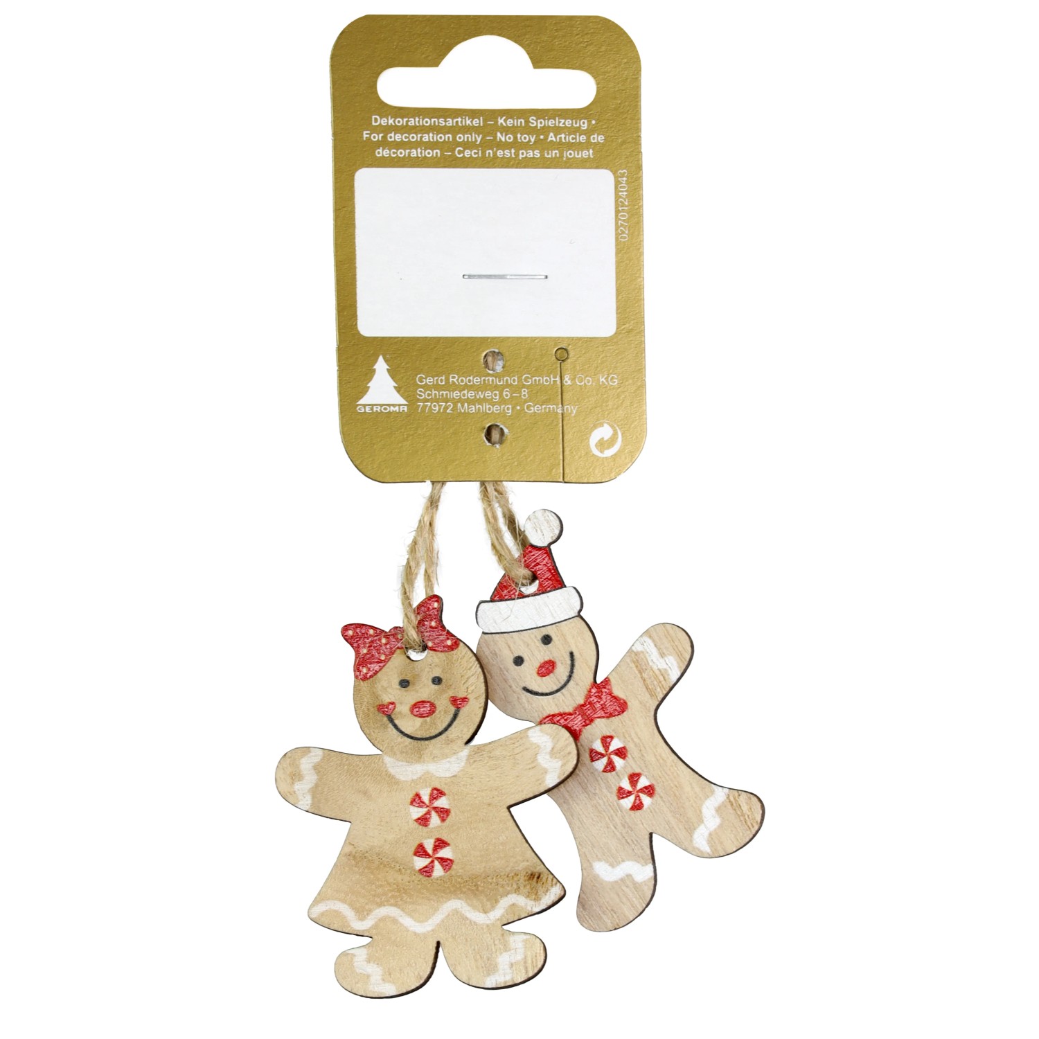 Lebkuchenfiguren zum Hängen 2er-Pack aus Holz, 5,5 cm