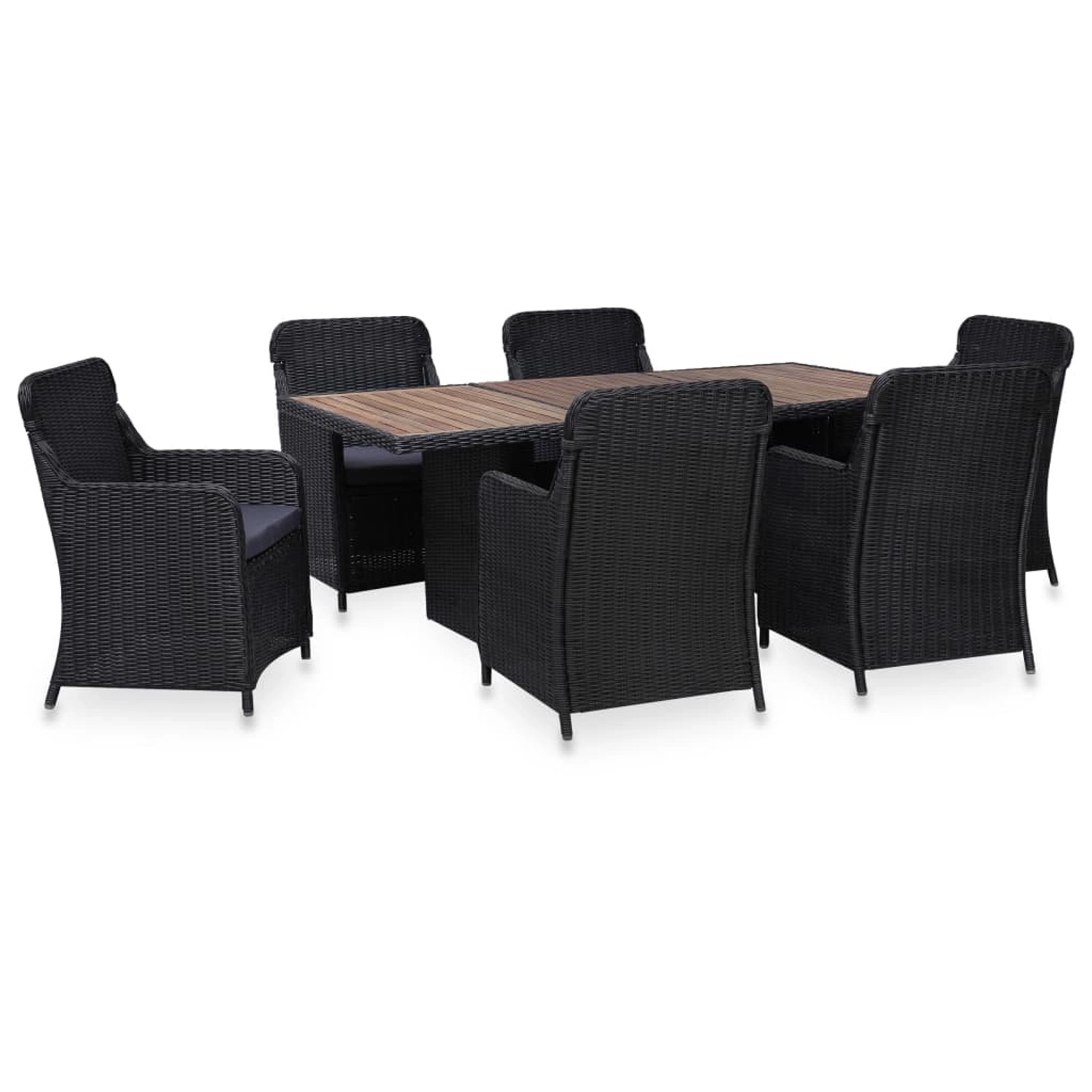 vidaXL 7-tlg Garten-Essgruppe Poly Rattan Schwarz Modell 1