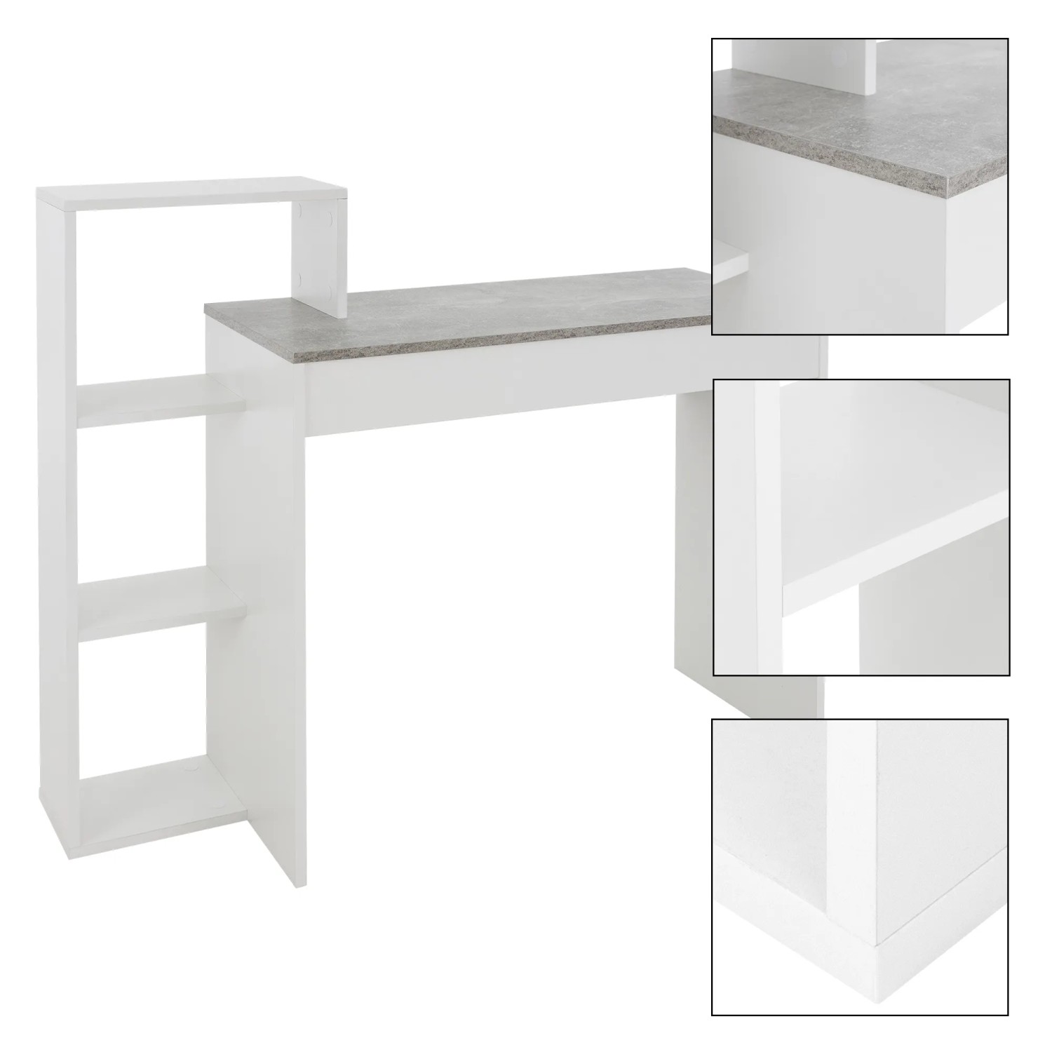 ML-Design Schreibtisch mit Regal, Beton-Optik, 110x72x40cm, Holz, weiß. Moderner Arbeitsplatz mit Stauraum.