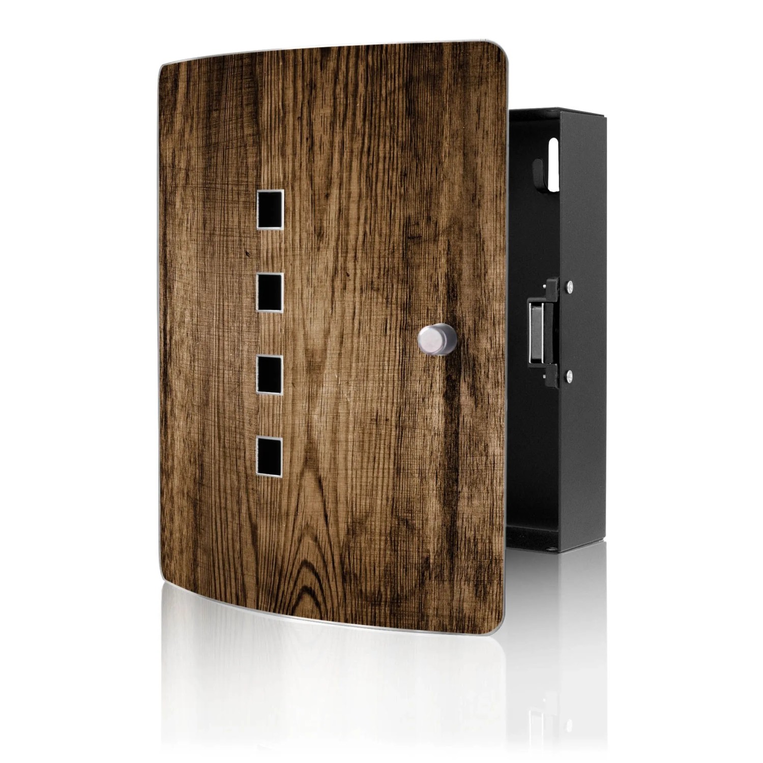 Banjado Design Schlüsselkasten Aus Edelstahl Für 10 Schlüssel 24x21,5x7cm Mit Magnetverschluss Motiv Maserung Dunkel