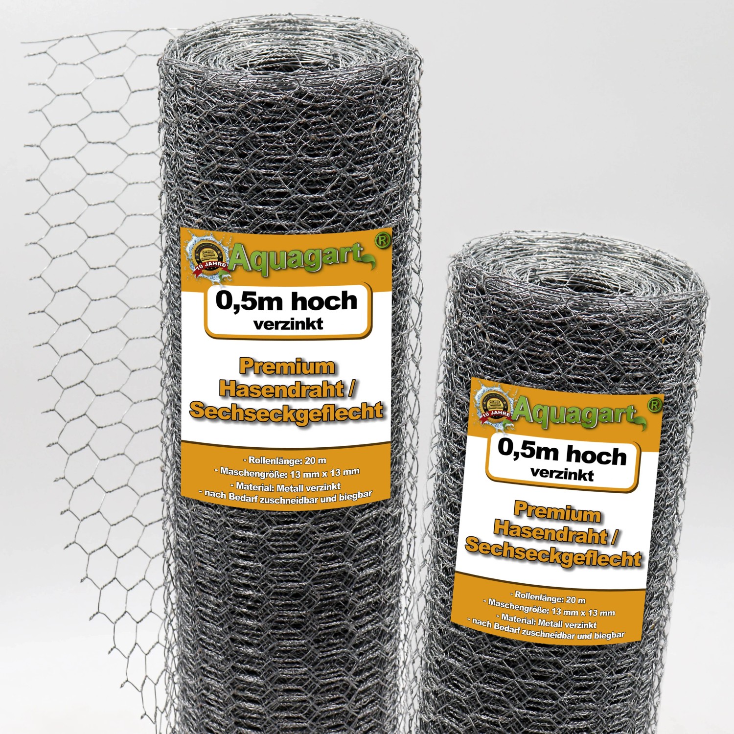 Aquagart Sechseckgeflecht, 50cm hoch, verzinkt. Hühnerzaun/Kaninchendraht für Zaunbau & Sichtschutz.