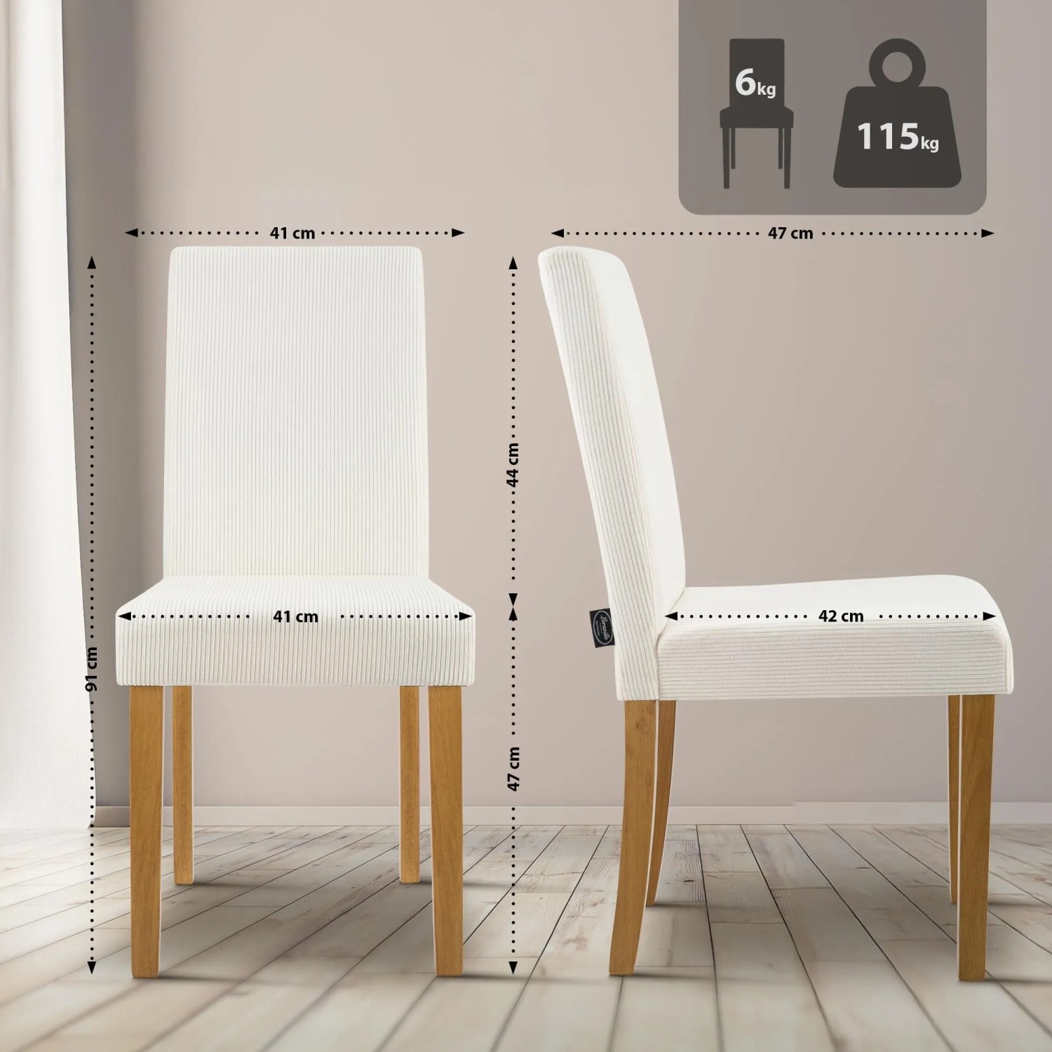 DELUKE Esszimmerstuhl DALAN Cord Creme 41x47x91cm Antik-Hell Essstühle Esszimmerstühle Küchenstühle Wohnzimmerstühle
