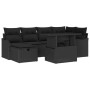 Schwarzes 7-teiliges vidaXL Garten-Sofa-Set aus Poly Rattan mit Kissen.