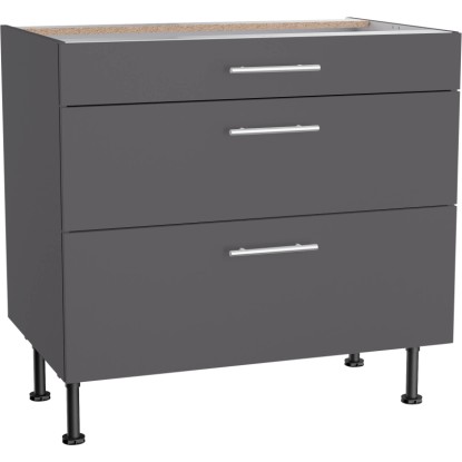 Optifit Küchen-Unterschrank mit 3 Auszügen Ingvar420 90 cm Anthrazit Matt